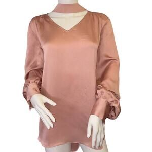 Vince Camuto Satin Rosy Taupe Top, Hi-Lo Hem, Flowy, Flattering, Ladies Large